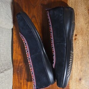 Hotter Black Suede Women's Slippers with Colorful Trim - 6M
